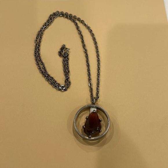 Jorgen Jensen Denmark pewter pendant with agate stone and chain - Picture 10 of 12